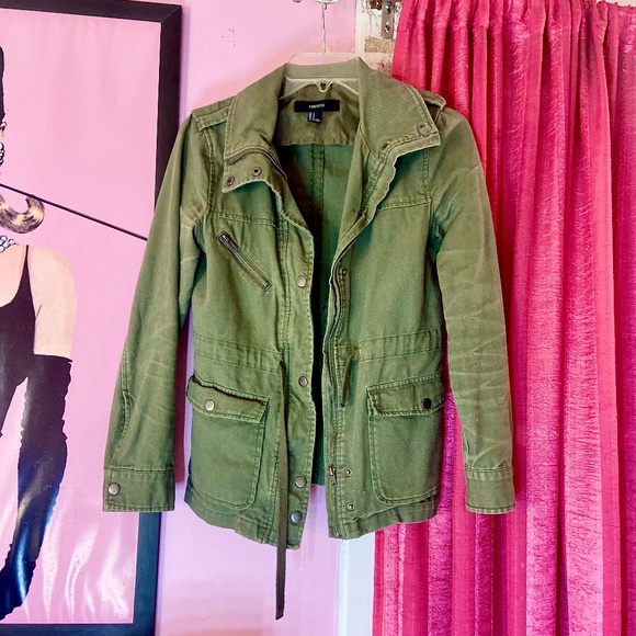 Forever 21 Retro Utility Jacket Army Green Punk 60s/70s Style Women’s Small - Picture 2 of 2